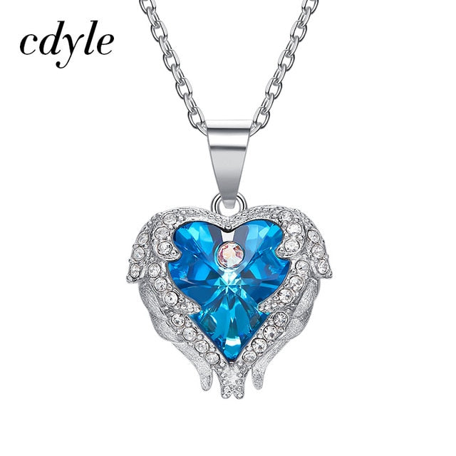 Harajuku Style 925 Sterling Silver Angel Necklace with Swarovski Crystals