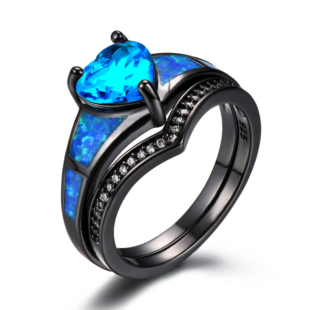 Vintage Heart Fire Opal Ring - Harajuku Style Jewelry