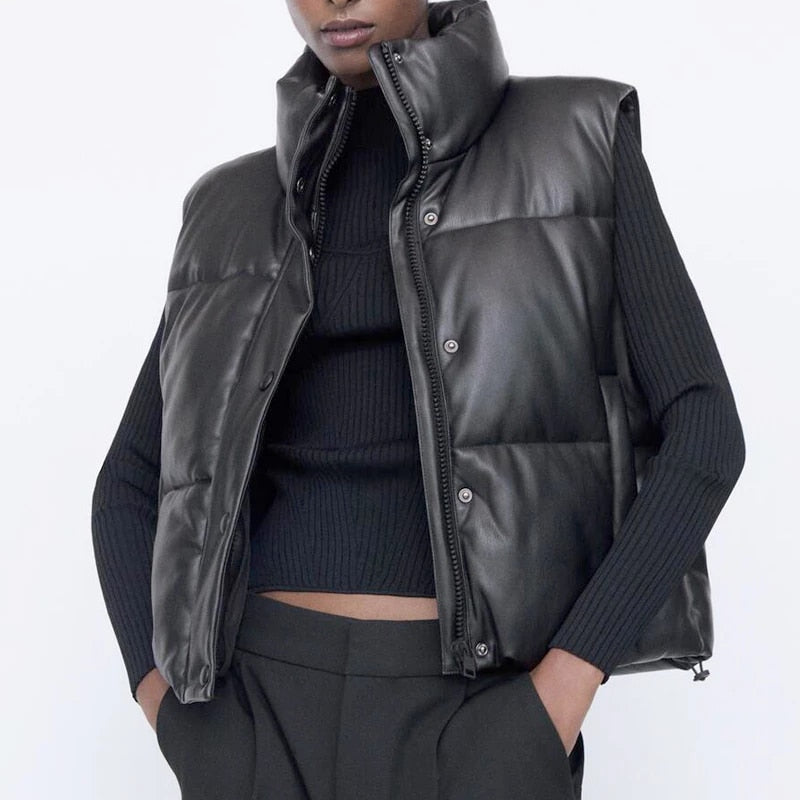 Harajuku Style Black Faux Leather Vest for Women