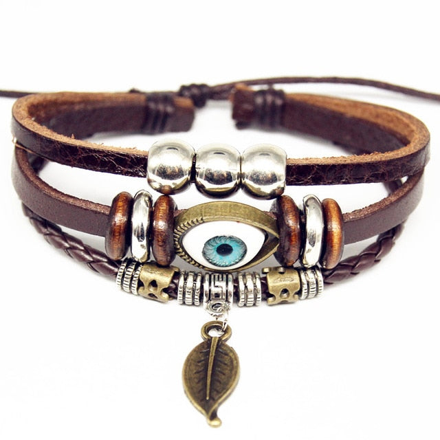 Punk Leather Lucky Spade Poker Charm Bracelet for Men