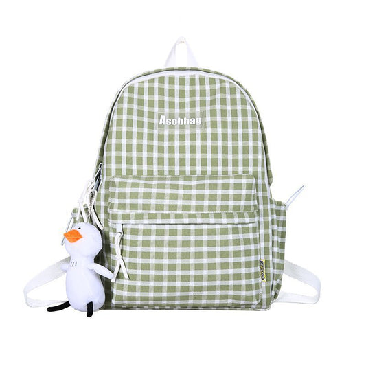 Playful Plaid Canvas Backpack for Harajuku Style