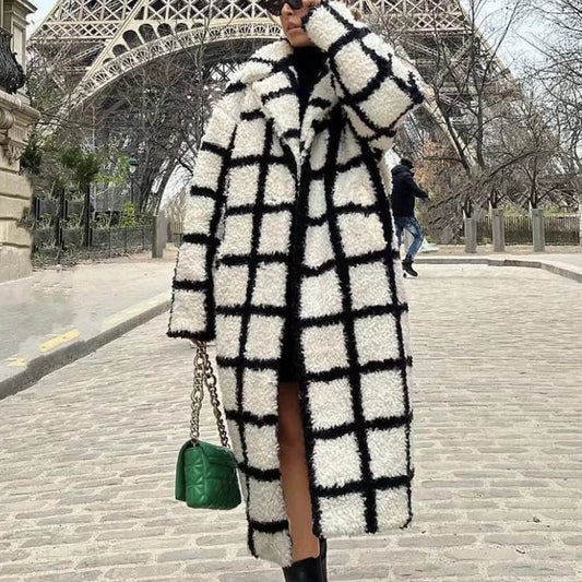 Harajuku Style Women's Black and White Large Plaid Overcoat