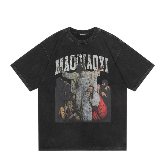 Hip Hop Character Print Loose Fit Tee for Men & Women