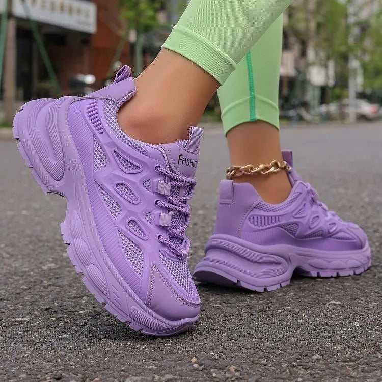 Playful Round Toe Platform Mesh Sneakers