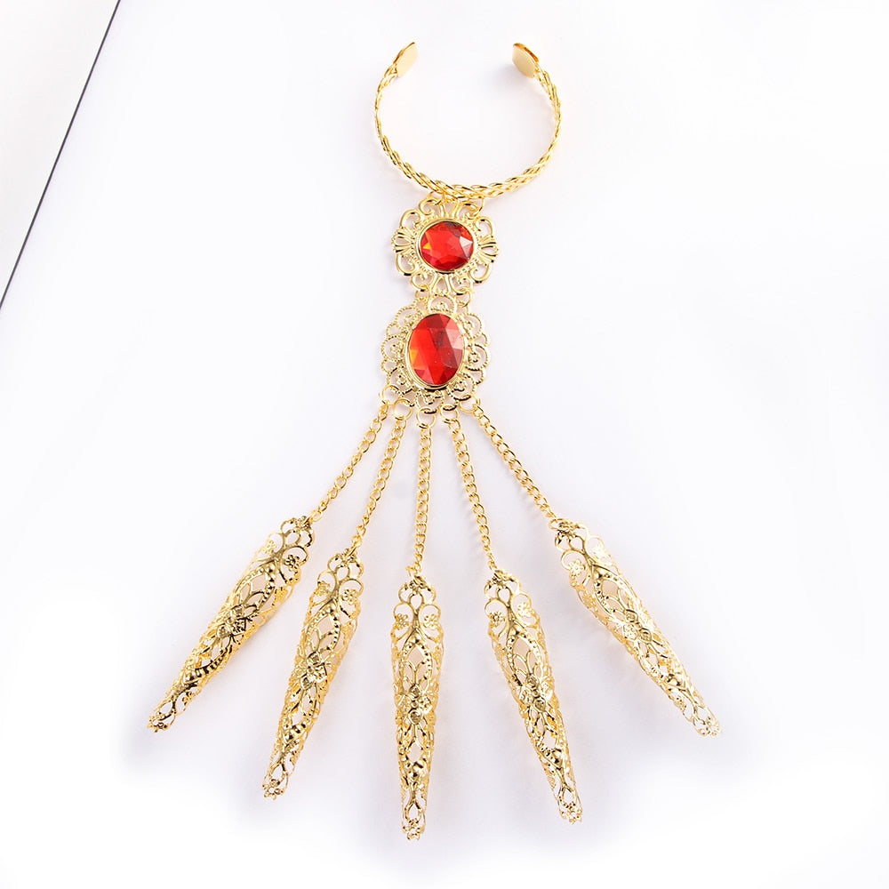 Harajuku Golden Finger Bracelet with Shining Red Crystal