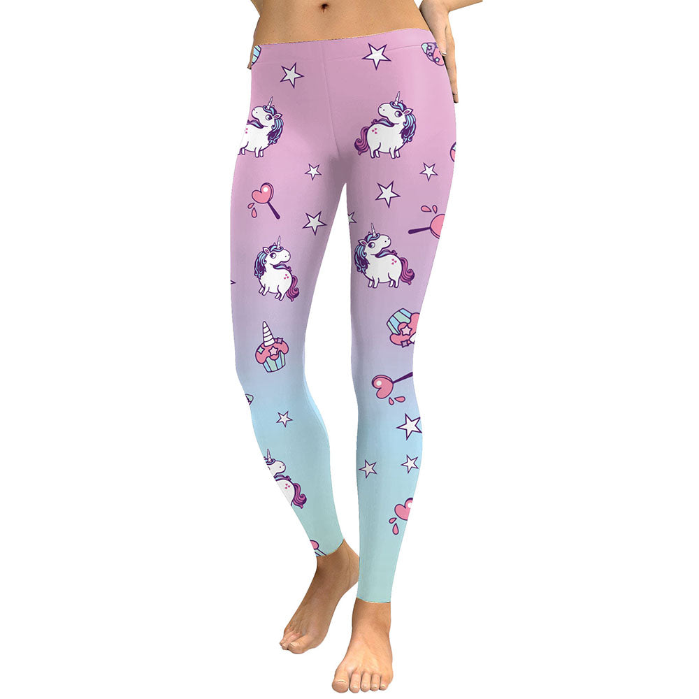 Unicorn Women Leggings Star Ice Cream Digital Print Slim Pants
