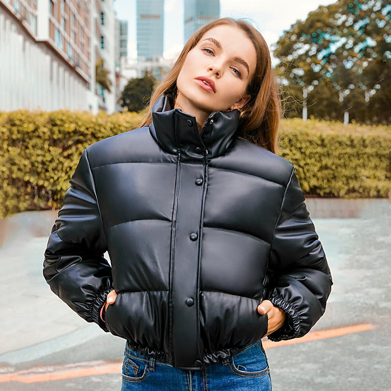 Women's Harajuku Style Standing Collar Warm Cotton Jacket