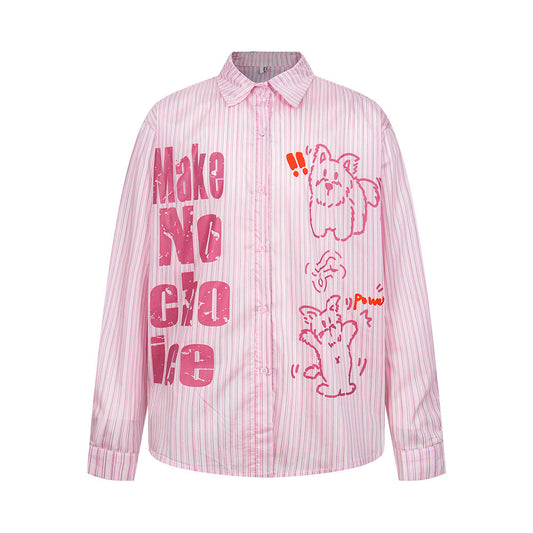 Cartoon Print Vertical Striped Long Sleeve Shirt