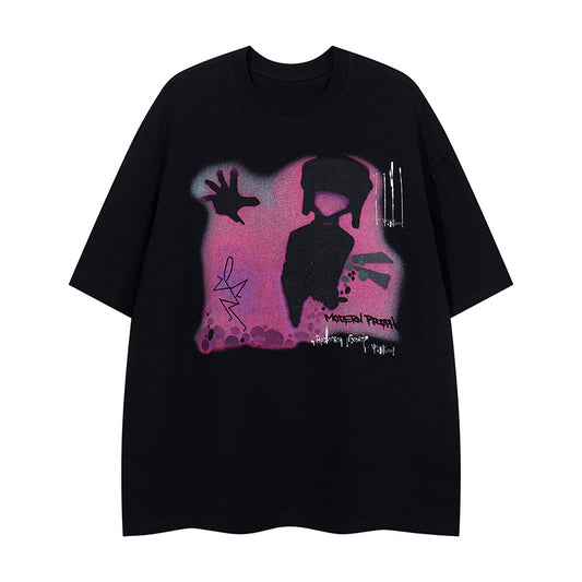 Harajuku Style Letter Print Pure Cotton T-Shirt for Men