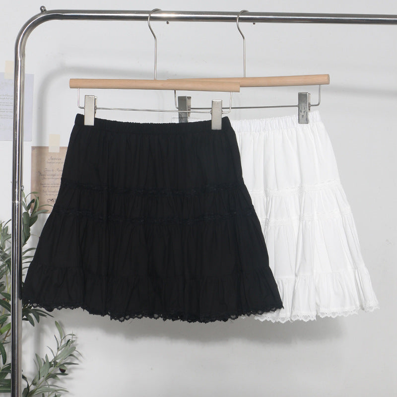 High-Waisted Half-Length Skirt with Versatile Lace and Fluffy Design for Women
