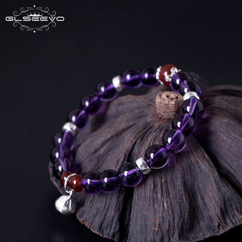 Adjustable 925 Sterling Silver Amethyst & Agate Bracelet