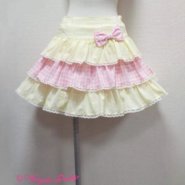 Solid Color Plaid Bowknot Short Skirt