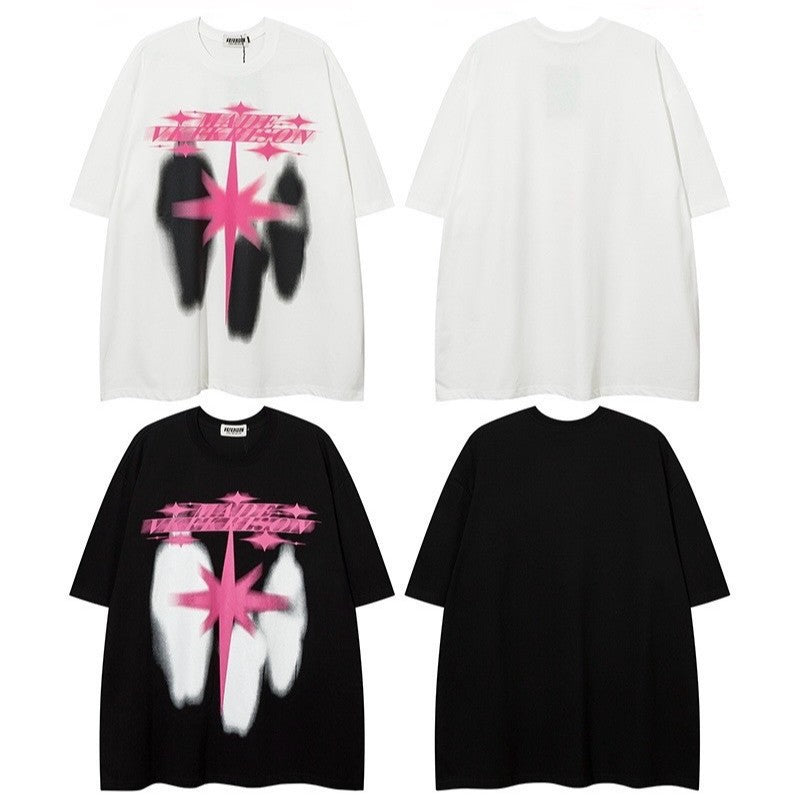 Starry Letter Printed Short-Sleeved Shirt — Harajuku Street Fashion Tee