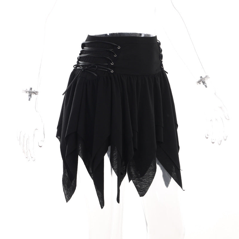 High Waist Adjustable Irregular Burnt Flower Skirt -  Dark Fashion Versatile Short Skirt