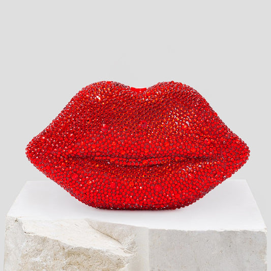 Mouth Shaped Rhinestone Evening Clutch - Playful Crystal Purse