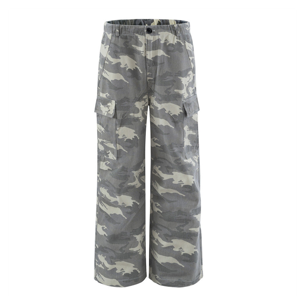 Harajuku Camouflage Wide-Leg Denim Trousers for Men