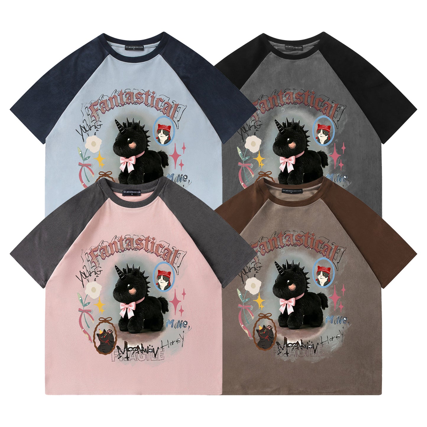Unicorn Printed Short Sleeved Shirt — Harajuku Style Loose Cotton Blend Tee
