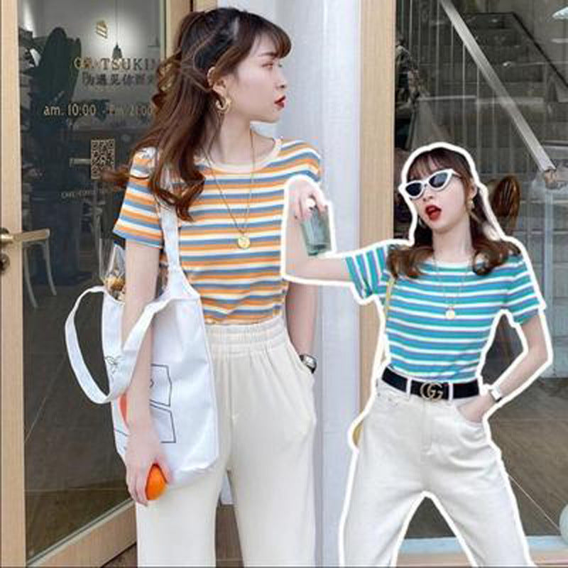 Stripe Short Sleeve T-Shirt for Women | Slim Fit Casual Tee