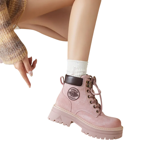 Round Toe Platform Lace-Up Boots