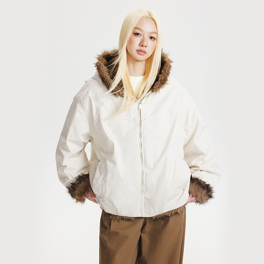 Hooded Fur Collar Loose Thick Jacket