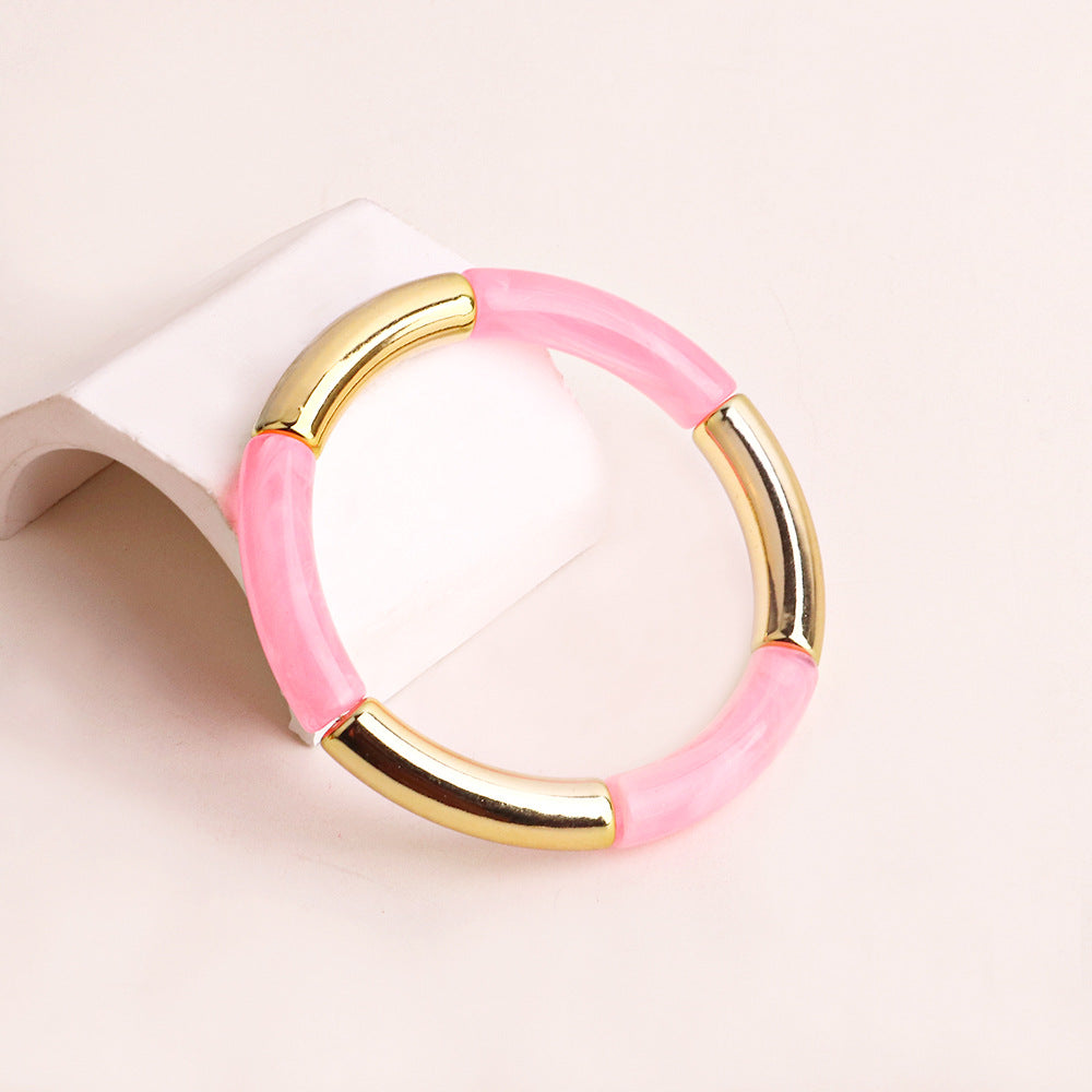 Harajuku Style Double Color Tube Bead Elastic Bracelet