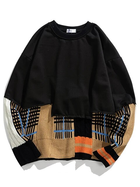Harajuku Style Plaid Patchwork Sweater for Women