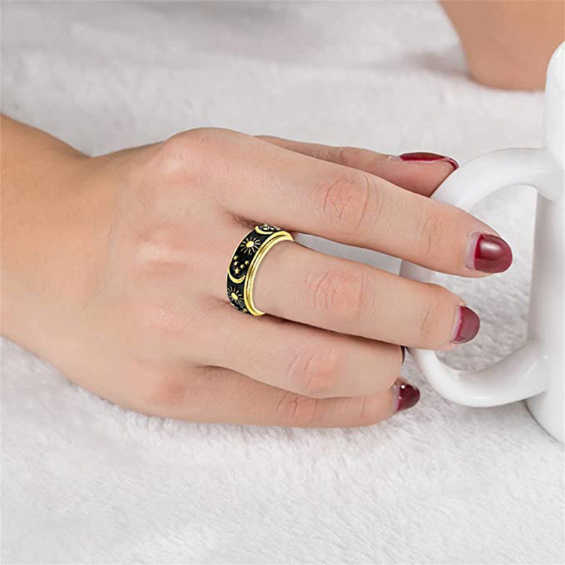 Titanium Steel Star Moon Sun Ring - Harajuku Style Jewelry