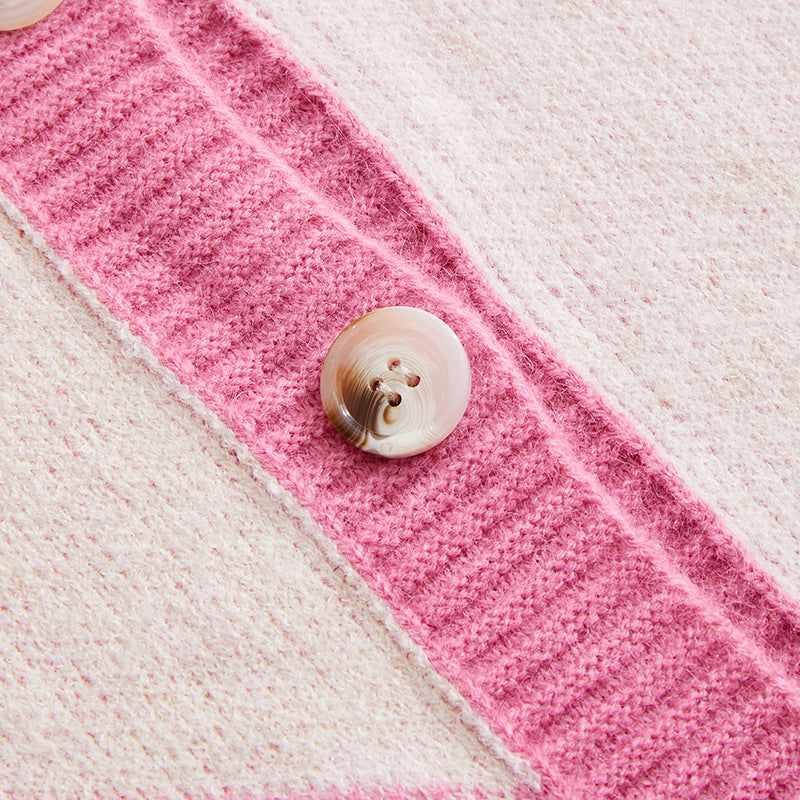 Playful Checker Pattern Cardigan for Women