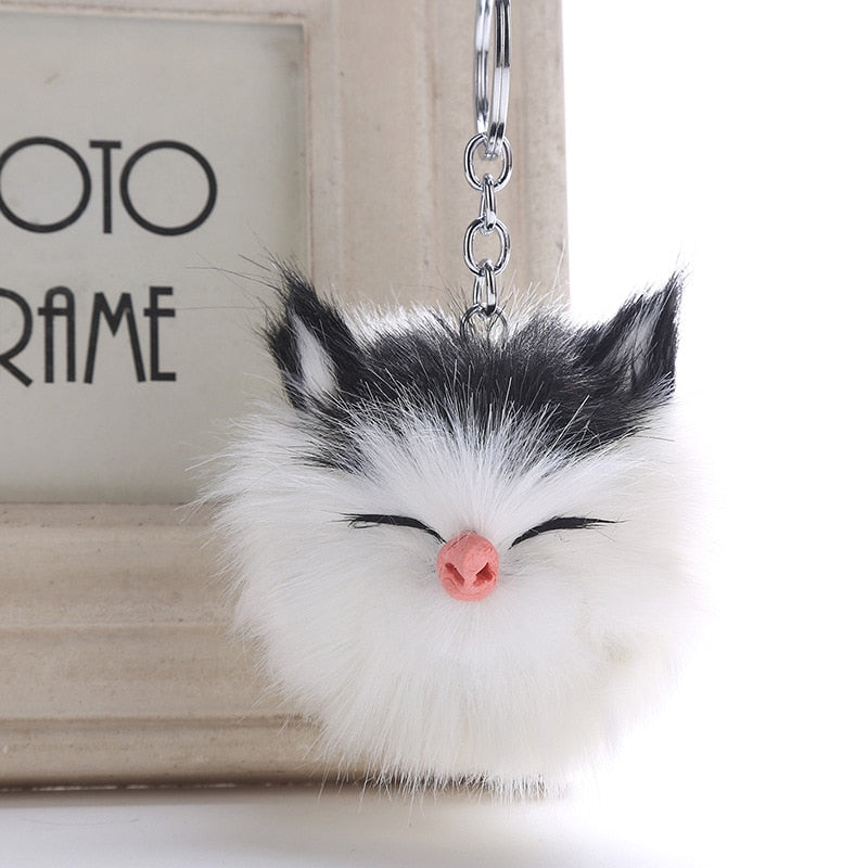 Cute Sleeping Smile Cat Pompom Keychain