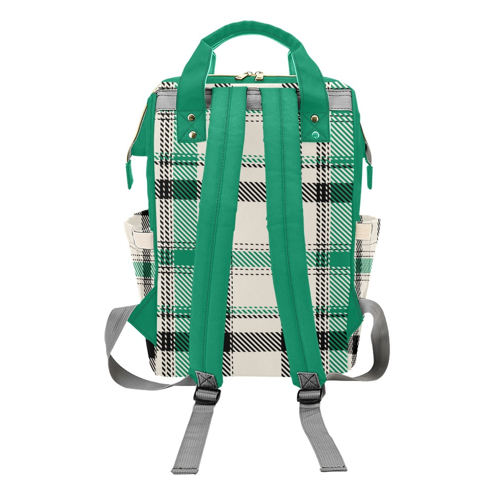 White Green Black Plaid Multi-Function Backpack