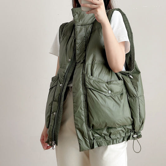 Harajuku Style White Down Winter Vest for Women