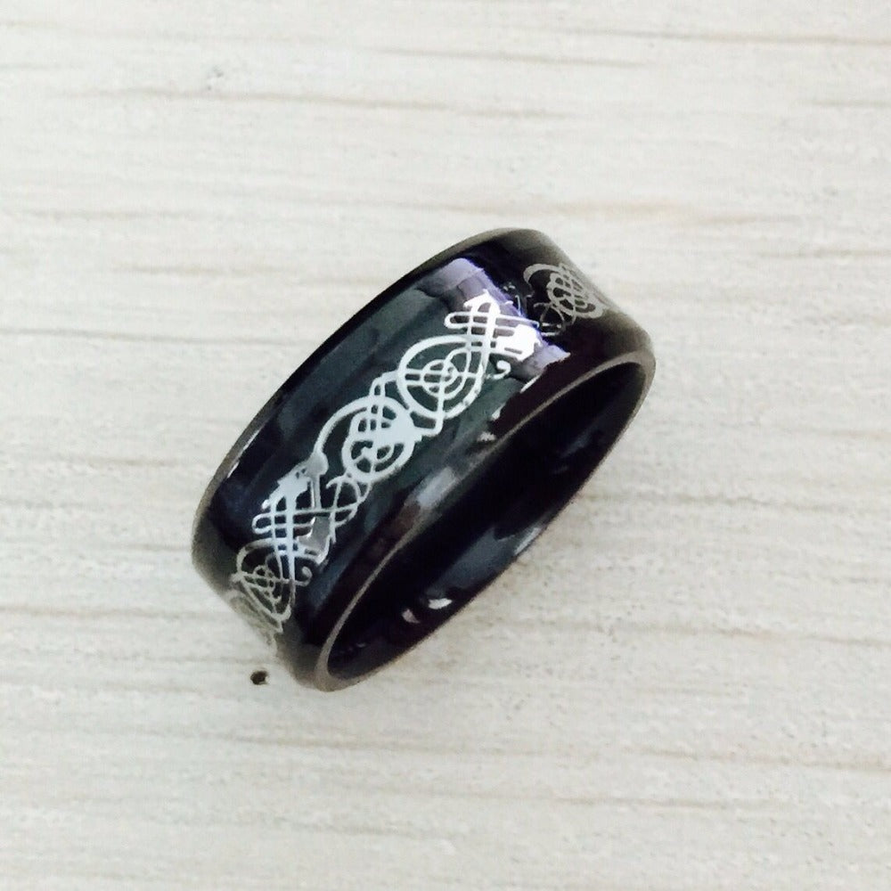 Black 316L Stainless Steel Wedding Band with Blue Carbon Fiber