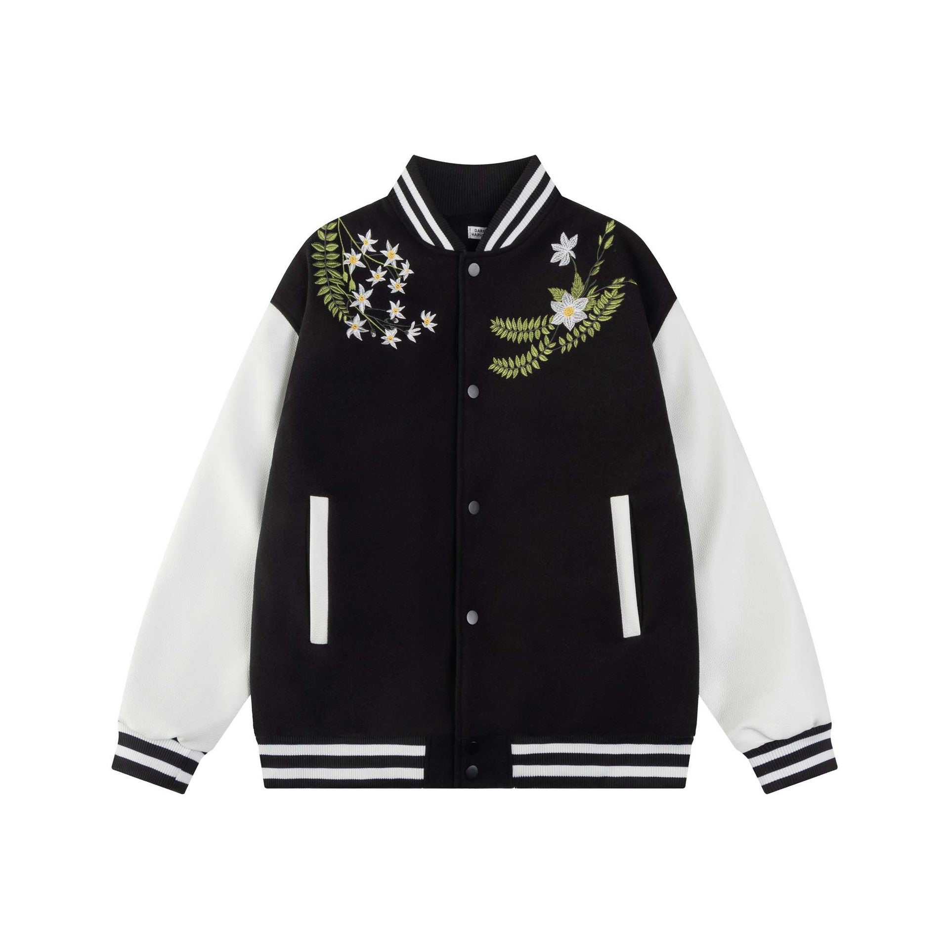 Spliced Floral Embroidered Baseball Jacket