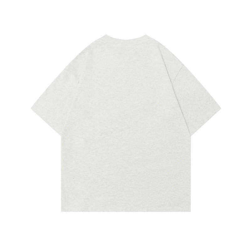Street Heart Print Loose Short Sleeve T-Shirt for Women and Men Summer Couple Round Neck Oversize Top