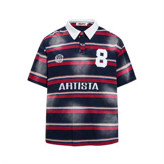 Contrast Striped Short-Sleeved Polo Shirt — Harajuku Street Style Black Cotton