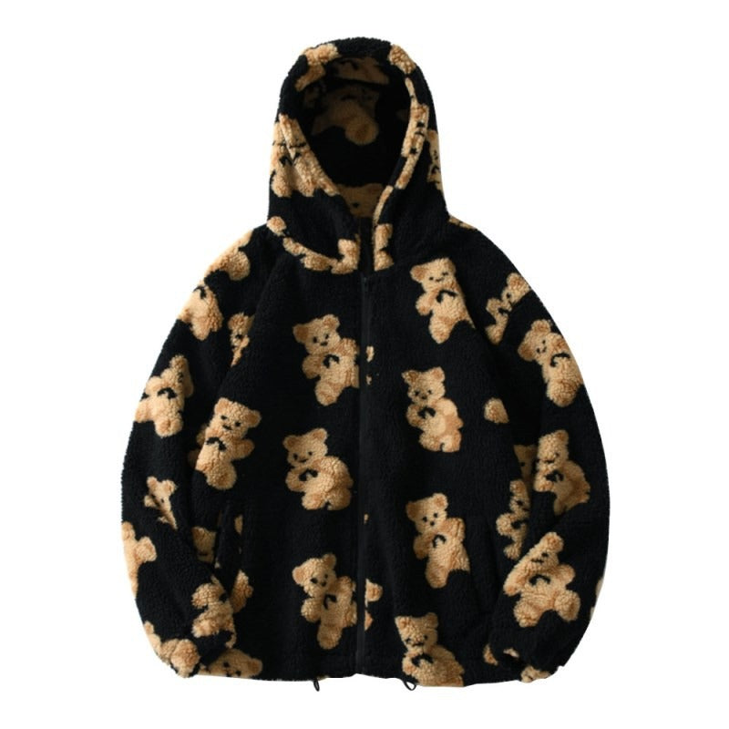 Playful Bear Hooded Plush Sweater for Women