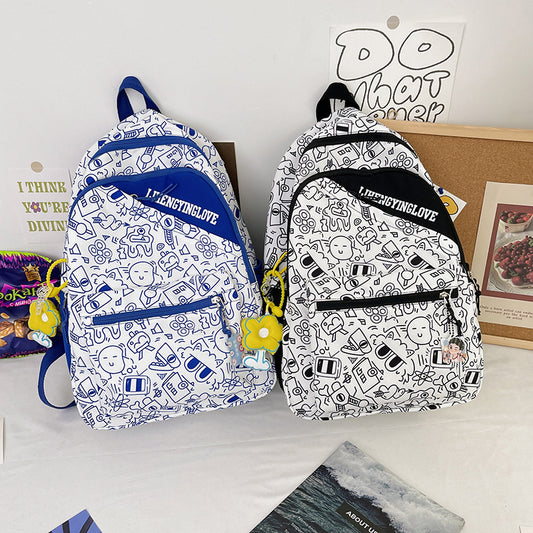 Harajuku Style Girl Student Backpack with Graffiti Design