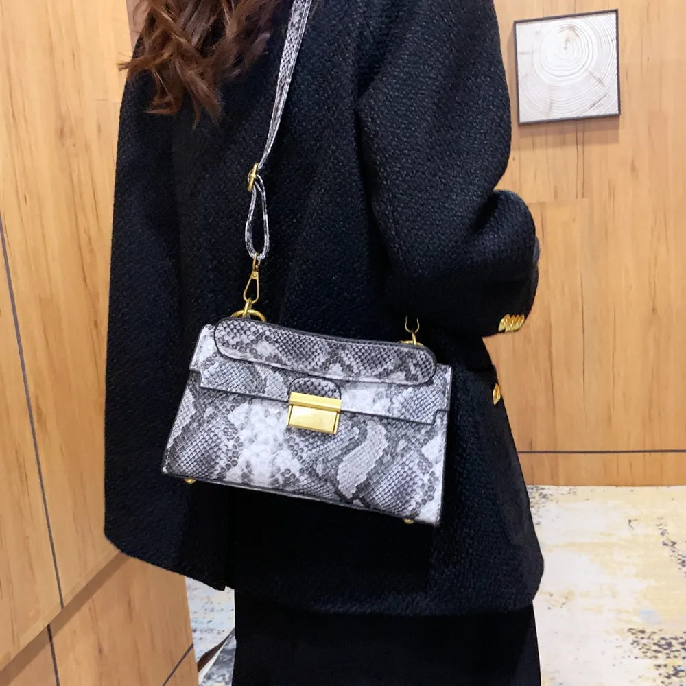 Playful PU Leather Snakeskin Print Crossbody Bag
