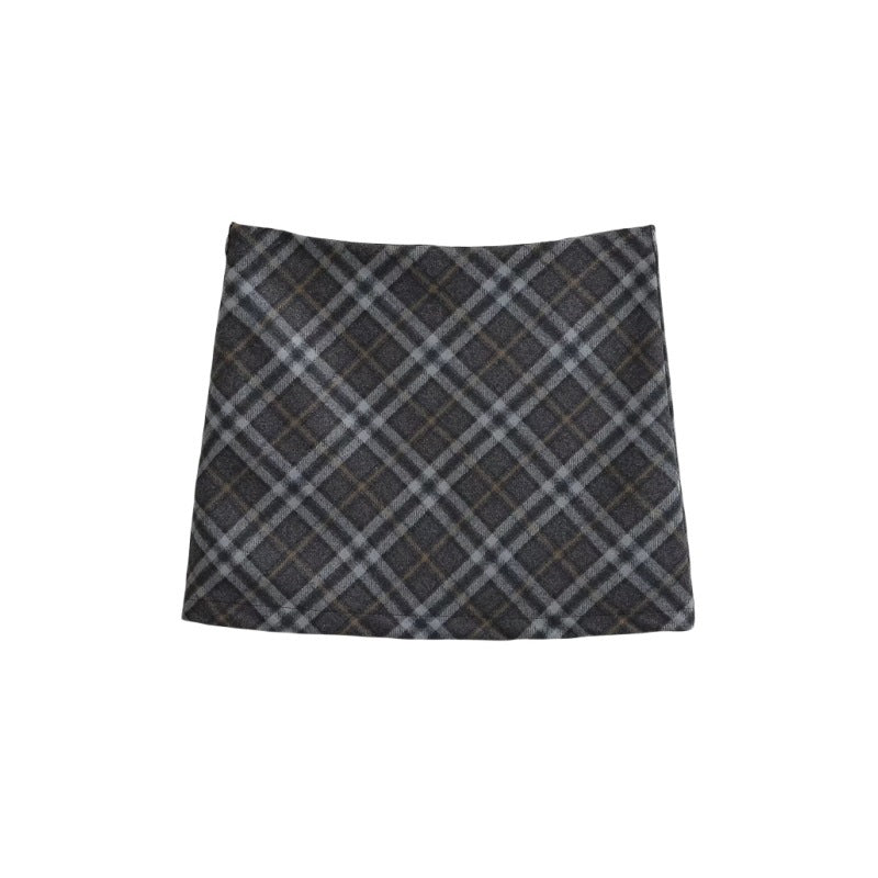 High Waisted Plaid Woolen Skirt for Women