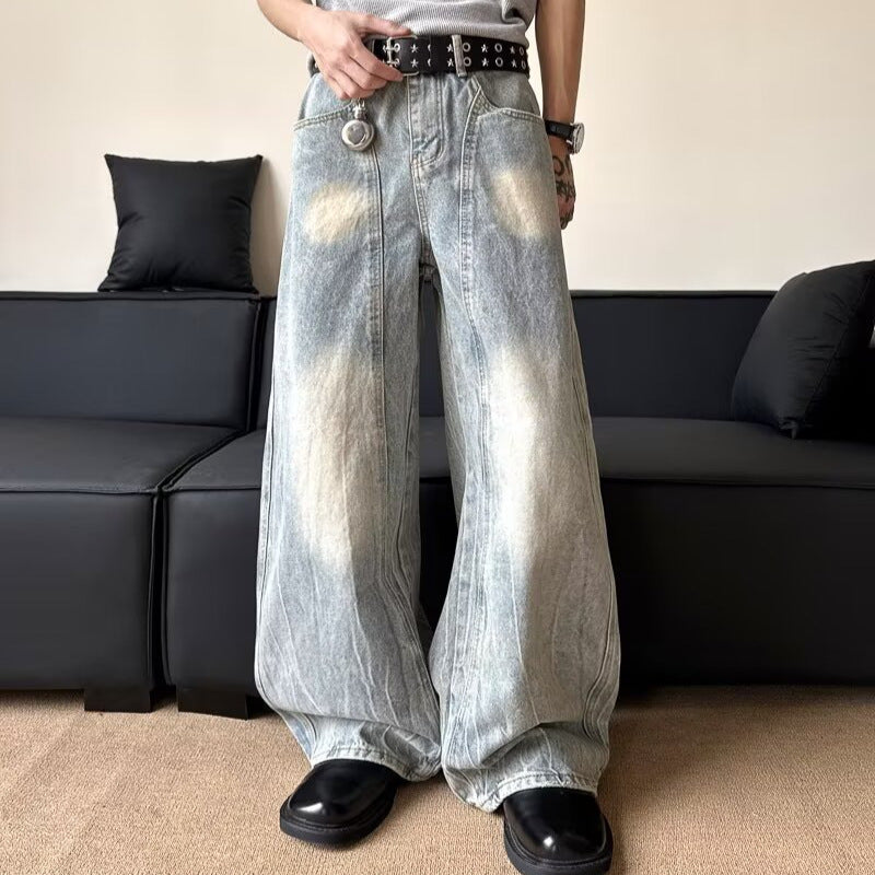 Curved Knife Denim Loose Wide Leg Pants
