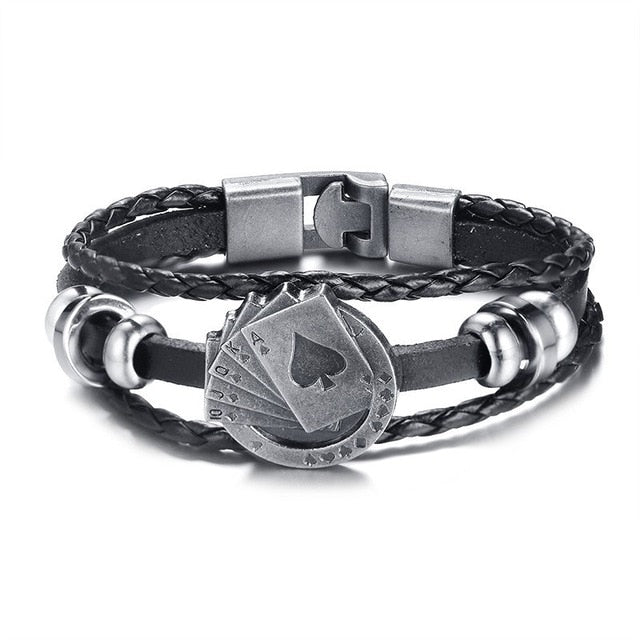 Harajuku Style Black Leather Infinity Men Bracelet