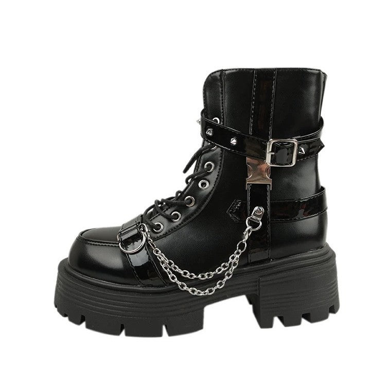 Thick Soled Goth Gothic Black Leather Boots