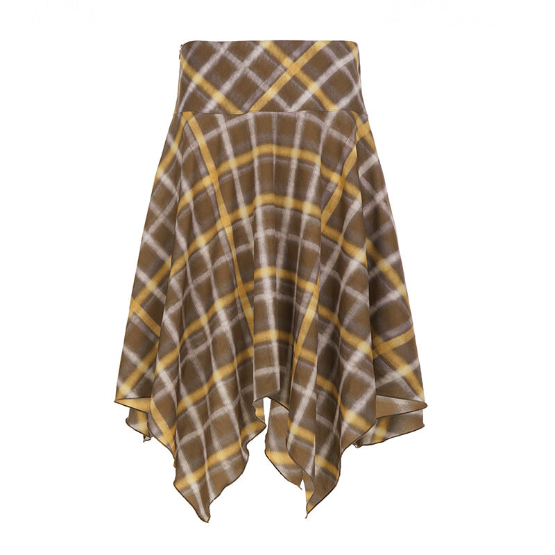 Retro Slim Fit Plaid Versatile Skirt