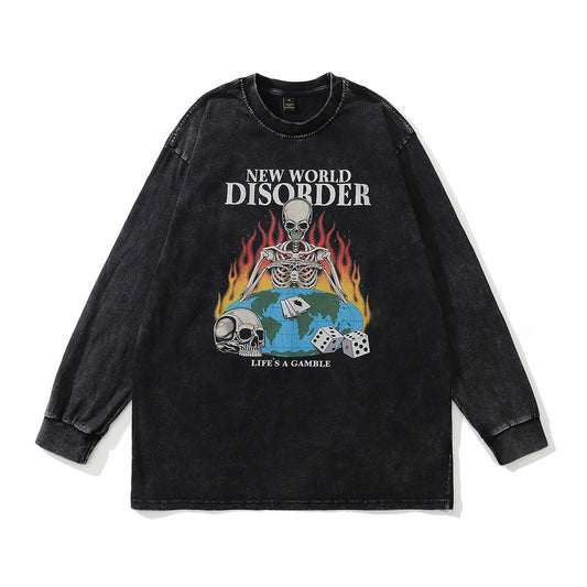 Men's Skull Print Loose Fit Hoodie - Pure Cotton