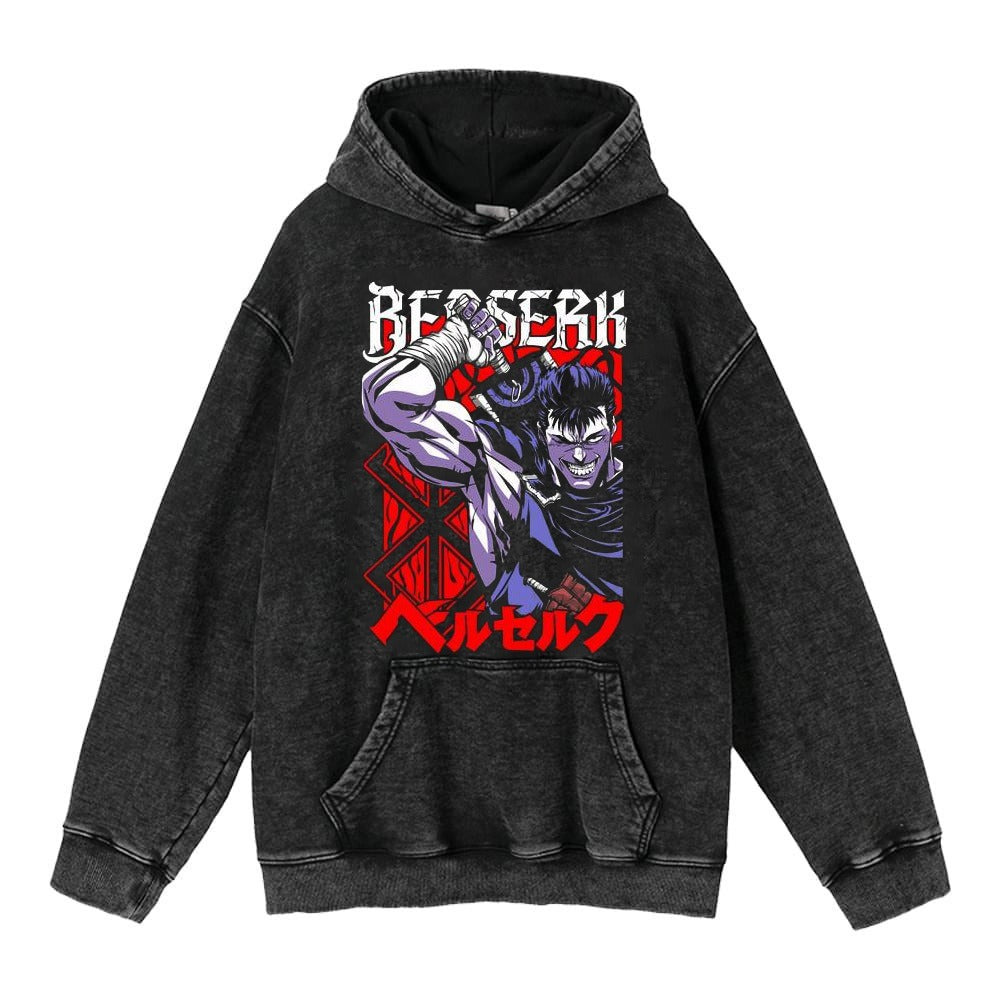 Harajuku Retro Washed Hoodie - Hip-Hop Sword Style