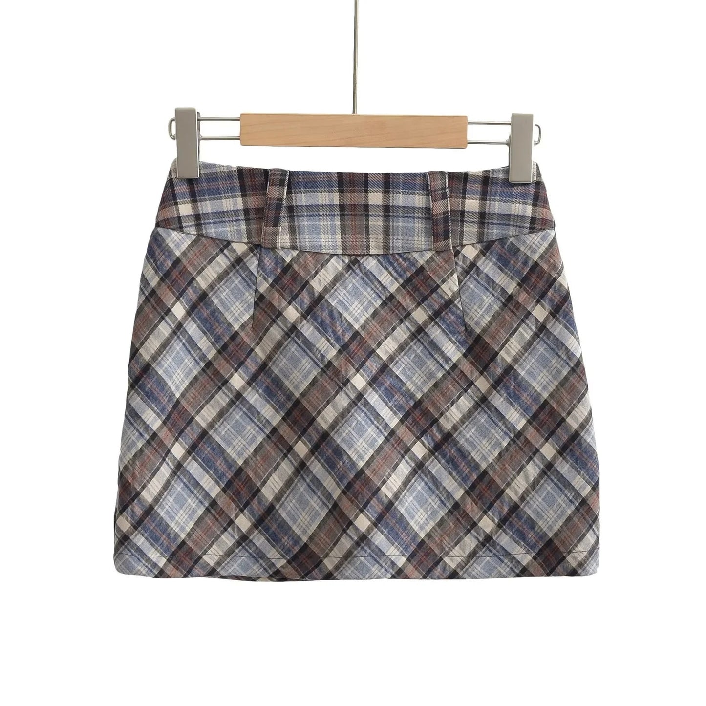 Plaid Mini A-line Skirt with High Elasticity in Sweet and Spicy Style