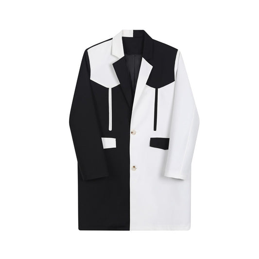 Casual Black and White Contrast Trench Coat for Women