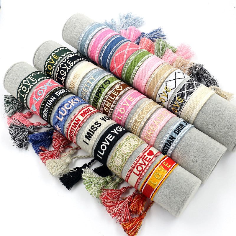 Embroidered Logo Woven Tassel Couple Wrist Strap (Customizable Letters, Logos, etc.)