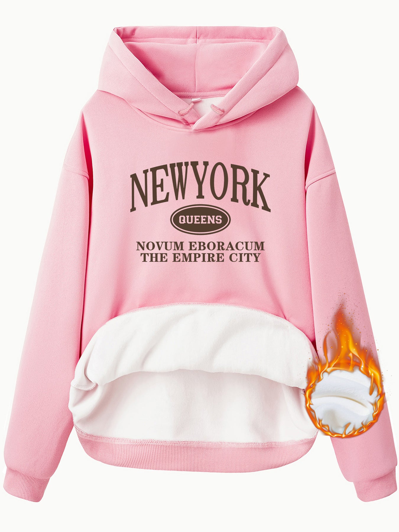 Pocket Hooded Long Sleeve Fleece Sweatshirt Top with NEW YORK Print