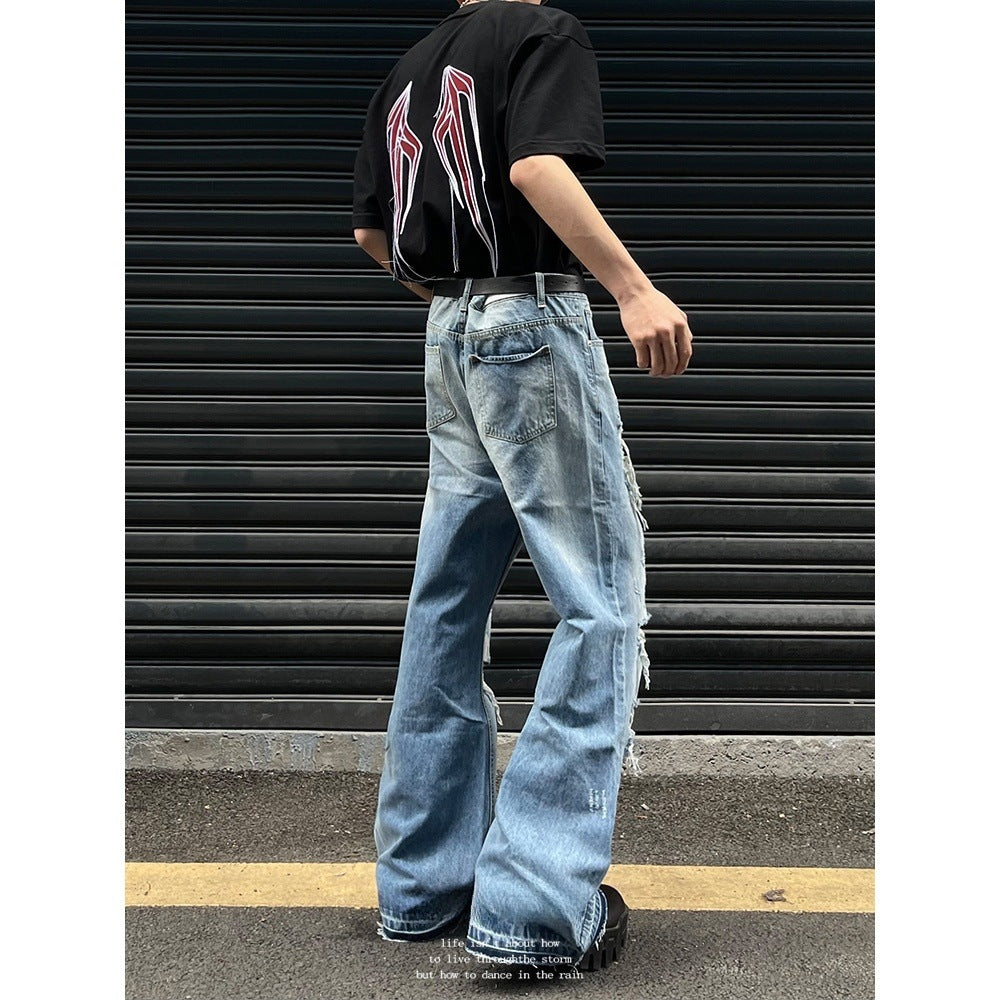 Vintage Washed Distressed Micro Flared Jeans